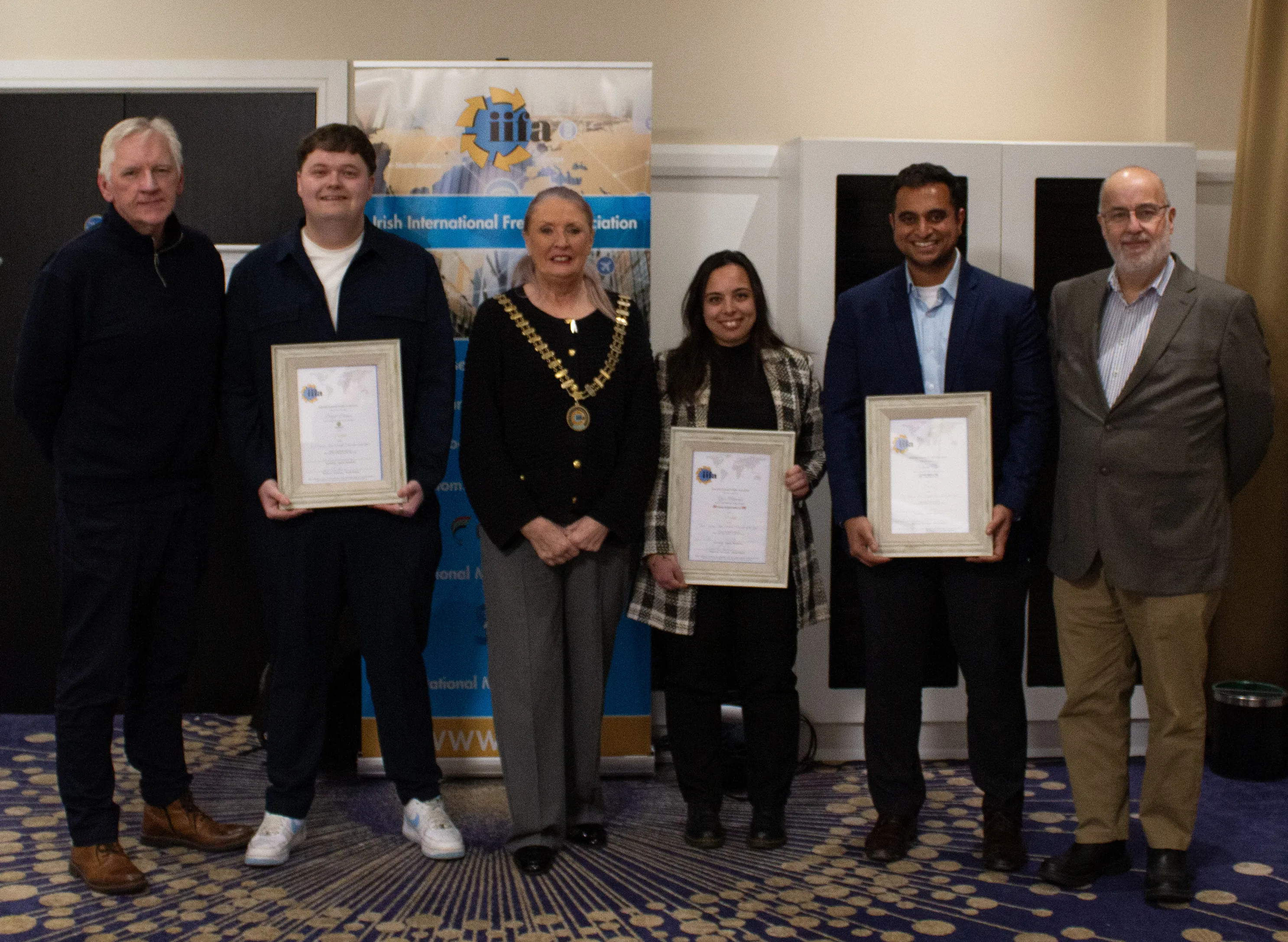 Award presentation group photo marking David Macken’s 2025 Young Irish Freight Forwarder of the Year achievement Award presentation group photo marking David Macken’s 2025 Young Irish Freight Forwarder of the Year achievement